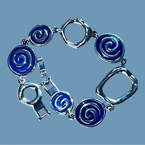 Lia Sophia bracelet, silver tone with blue enamel discs, no signs of wear